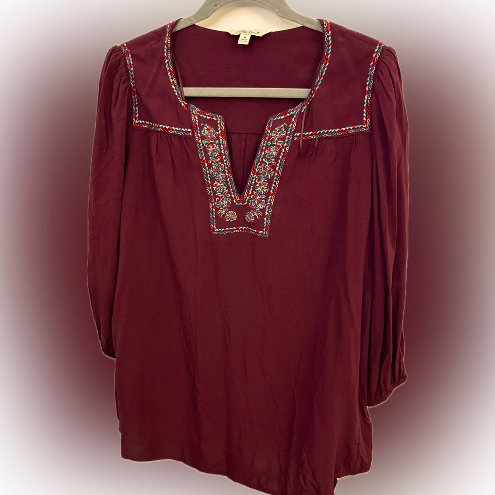 Pioneer Woman Embroidered Burgundy Women's Top | Size M